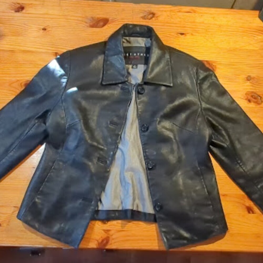 Fleet Street Red Label Black Leather Jacket Small Blazer Button Front 90s Minima - Picture 4 of 13